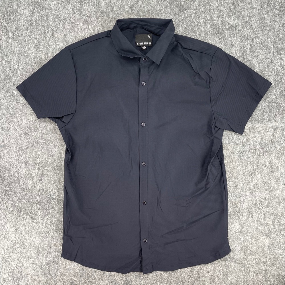 Stone Falcon Shirt Mens Medium Black Ripstop Button Down Performance